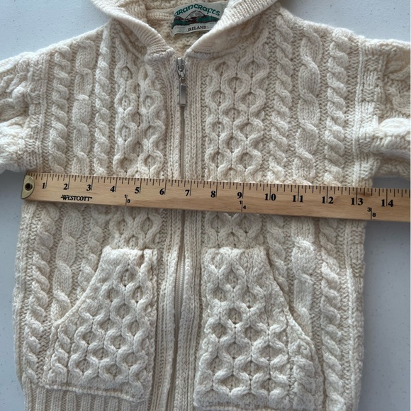 Aran Crafts 100% Merino Wool Kids Hooded Knit Cardigan Zip Sweater 6-7 Years - Picture 13 of 16